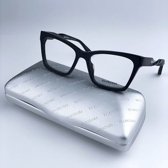 NEW Balenciaga BB0210O 001 Black Logo Cat Eye Women Eyeglasses